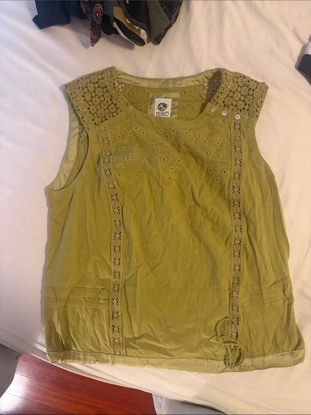 Olive Lace-Trim Sleeveless Top. Brand Tiny. From Anthropologie.
